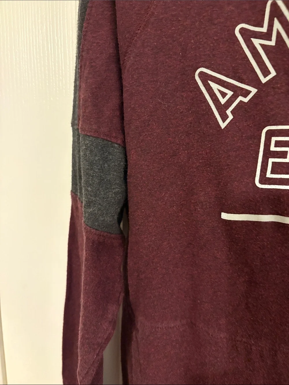 American Eagle Outfitters Maroon Crewneck Hoodie with Gray Accents